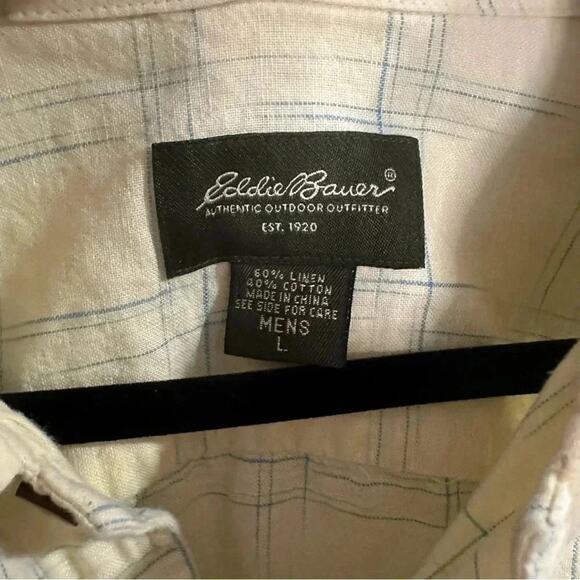 Eddie Bauer mens short sleeve, button-down linen shirt, light, yellow size large - Picture 3 of 3